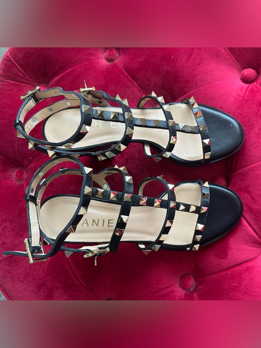 Daniel Footwear
Pitter Black Leather Studded Block Heeled Sandal